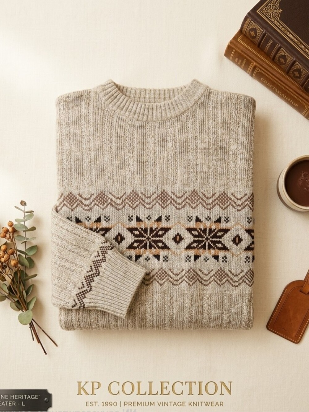 KP Collection VTG 80's Unisex Nordic Snowflake Knit Sweater Pullover Fair Isle S